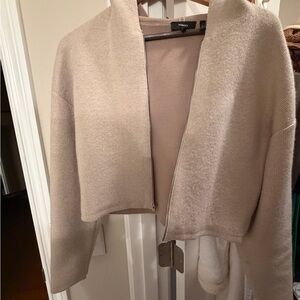 Theory Cropped Zip Cardigan in Light Beige